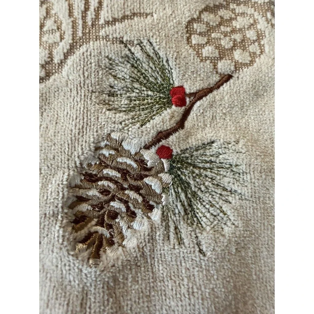 SKL Home Christmas Embroidered Bath & Hand Towel Set Of 2 Pine Cones Tree Cotton